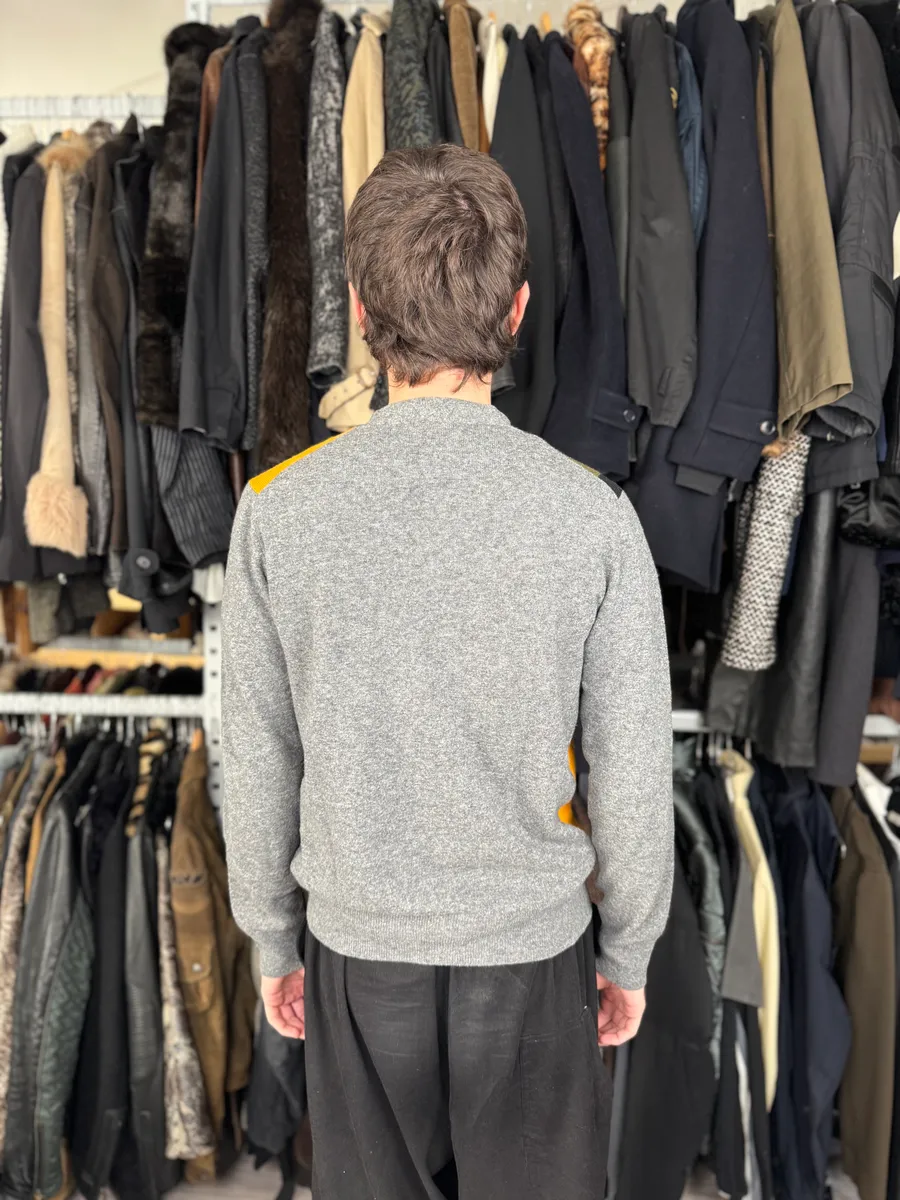 Comme des Garçons SHIRT Grey Patchwork Yellow Wool Cardigan Sweater - Image 5