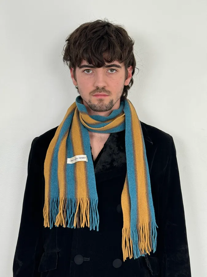 Comme Des Garçons Wool Striped Yellow Blue Scarf - Image 2