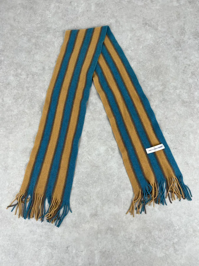 Comme Des Garçons Wool Striped Yellow Blue Scarf - Image 3
