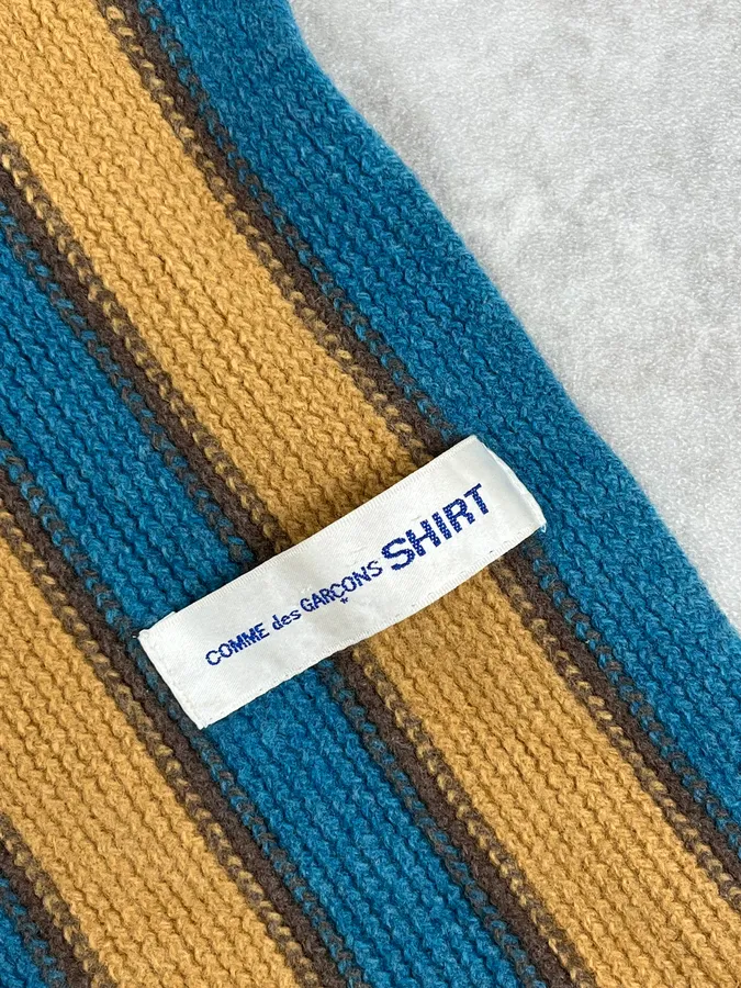 Comme Des Garçons Wool Striped Yellow Blue Scarf - Image 4