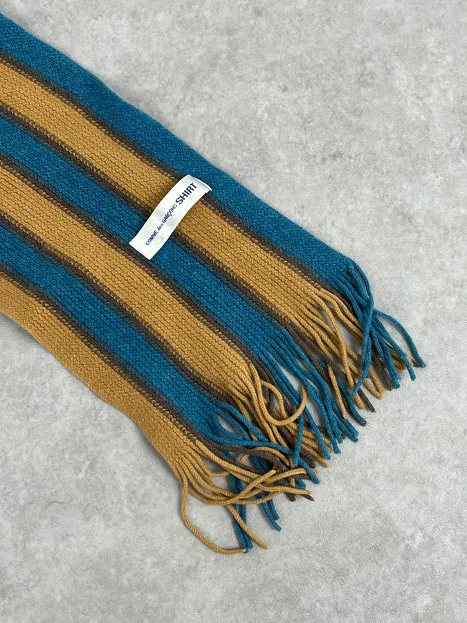 Comme Des Garçons Wool Striped Yellow Blue Scarf - Image 5