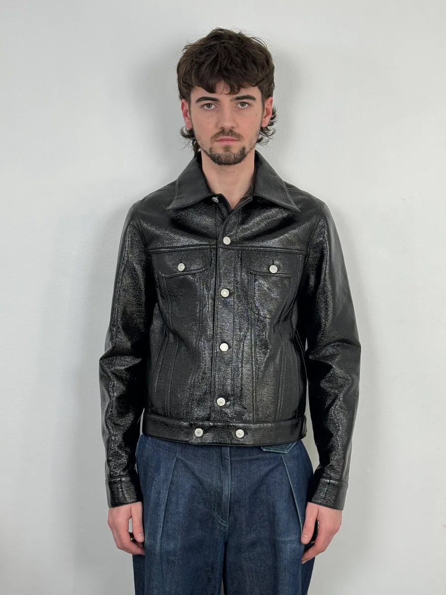 Courreges Black Vinyl Leather Trucker Jacket - Image 2