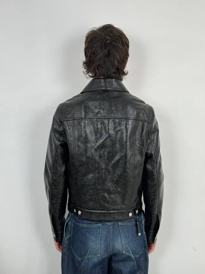 Courreges Black Vinyl Leather Trucker Jacket - Image 3