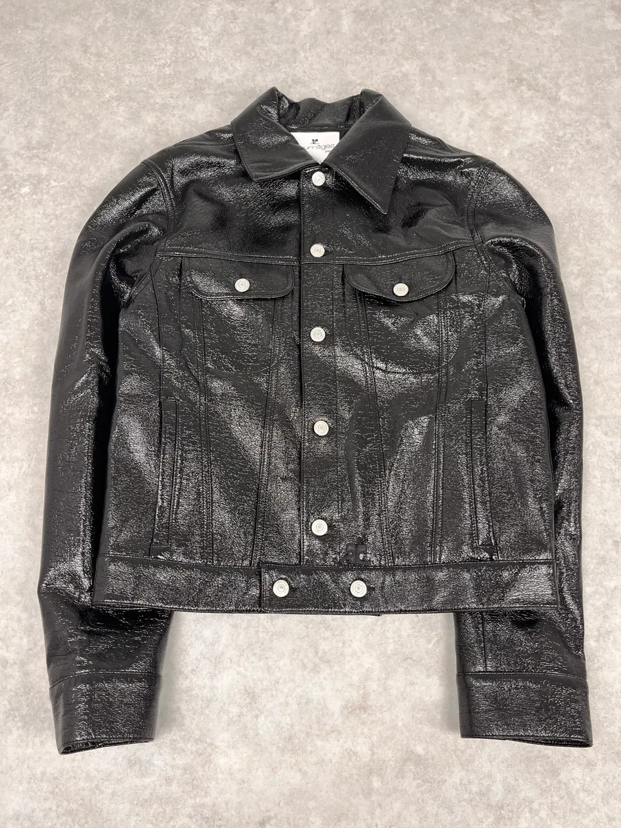 Courreges Black Vinyl Leather Trucker Jacket - Image 4