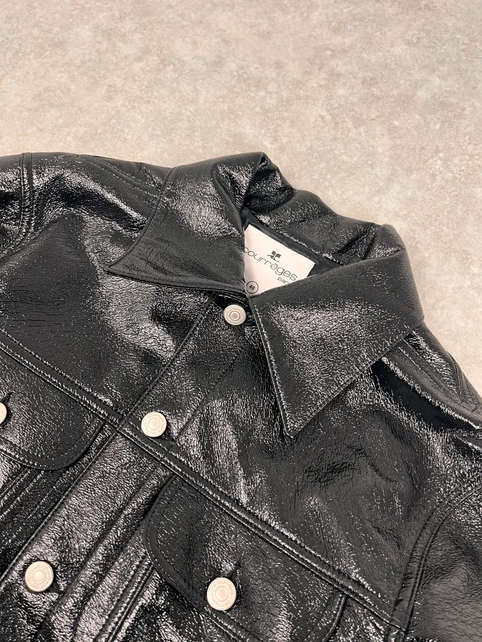 Courreges Black Vinyl Leather Trucker Jacket - Image 5