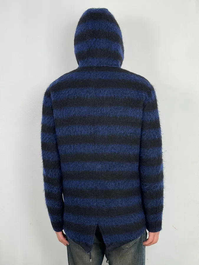 Daniele Alessandrini Black & Blue Striped Wool Hooded Jacket - Image 3