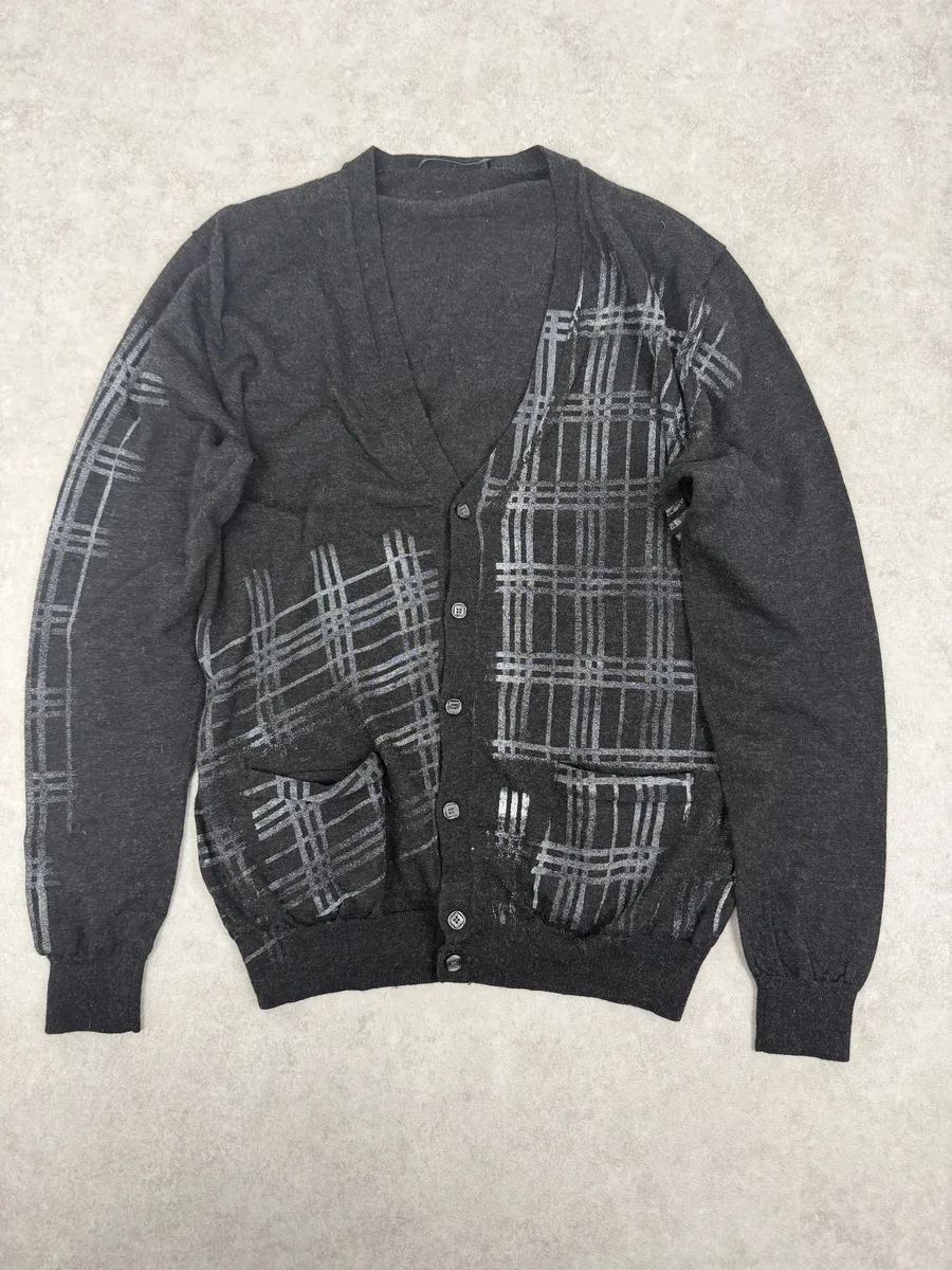 Daniele Alessandrini Black & Grey Wool Geometrical Cardigan