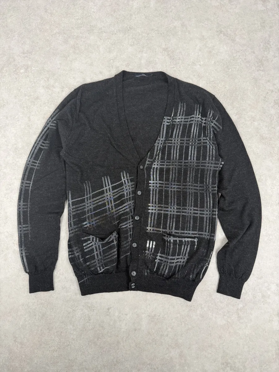 Daniele Alessandrini Black & Grey Wool Geometrical Cardigan - Image 6