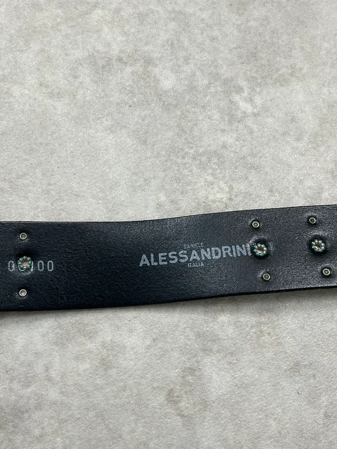 Daniele Alessandrini Black Leather Turquoise Studded Belt - Image 7
