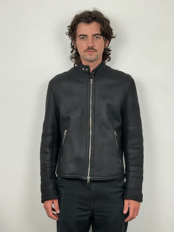 Daniele Alessandrini Black Shearling Lined Suede Leather Jacket - Image 2