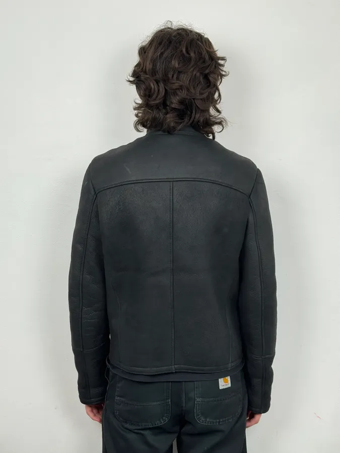 Daniele Alessandrini Black Shearling Lined Suede Leather Jacket - Image 3