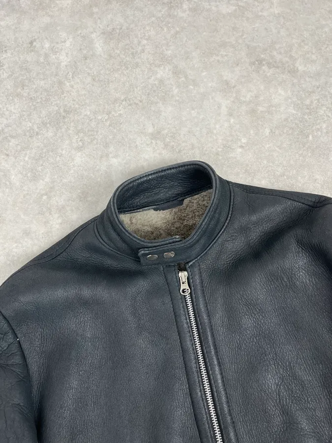 Daniele Alessandrini Black Shearling Lined Suede Leather Jacket - Image 4