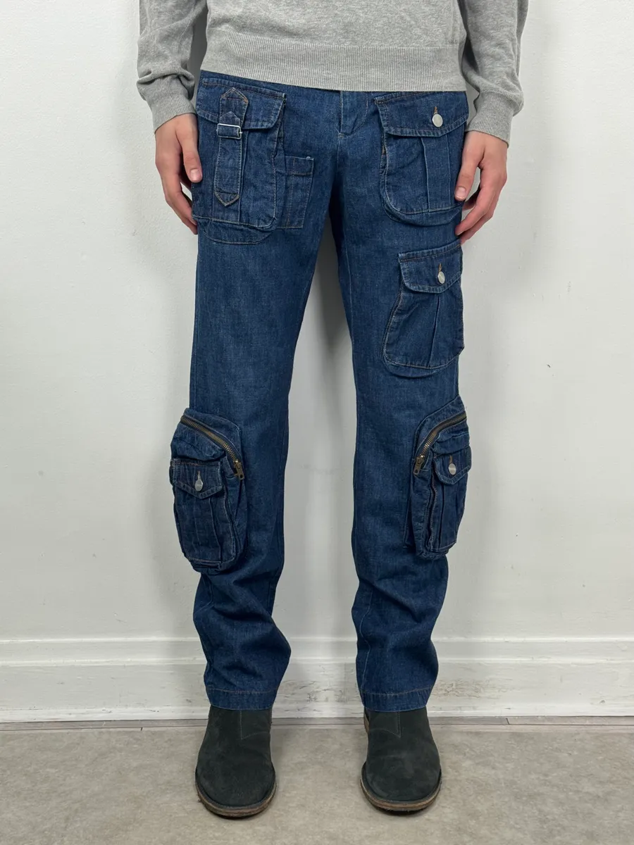 Daniele Alessandrini Blue Multi-Pocket Cargo Jeans