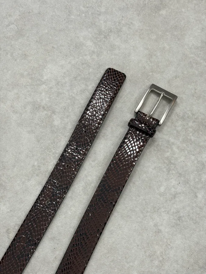 Daniele Alessandrini Brown Leather Belt Crocodile Embossed - Image 4