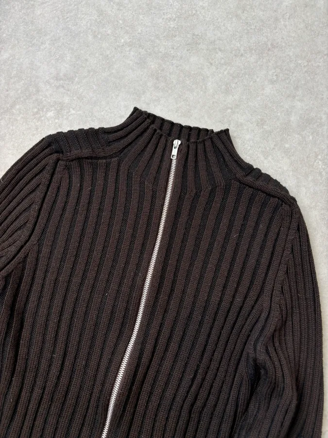 Daniele Alessandrini Brown Minimalist Zip-Up Sweater - Image 4