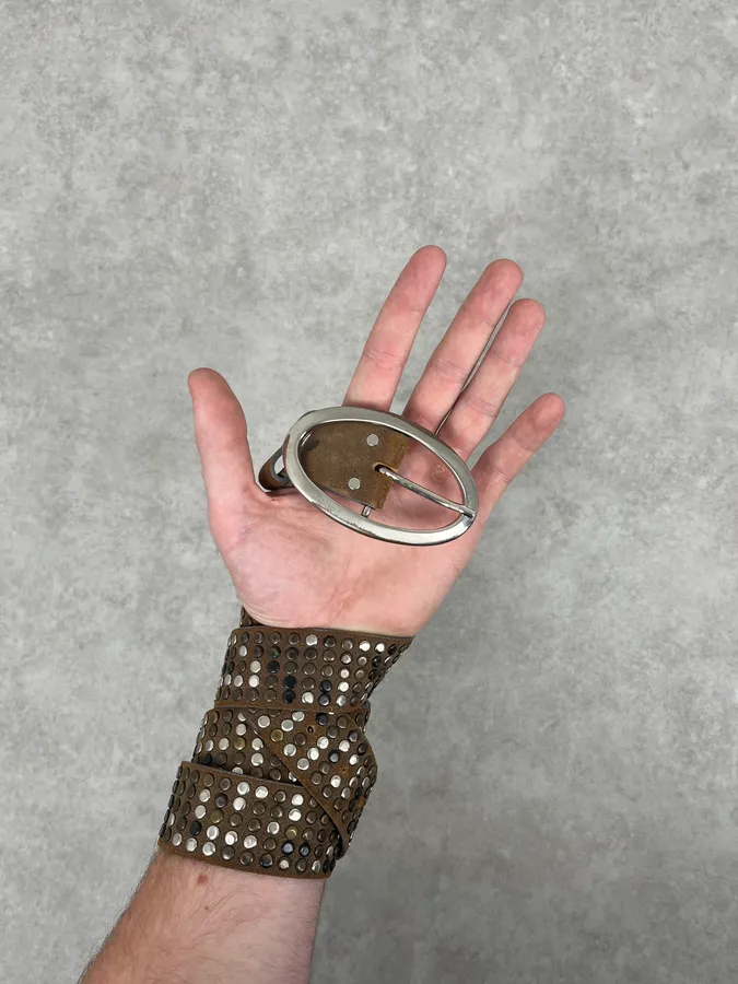 Daniele Alessandrini Brown Studded Leather Belt - Image 2