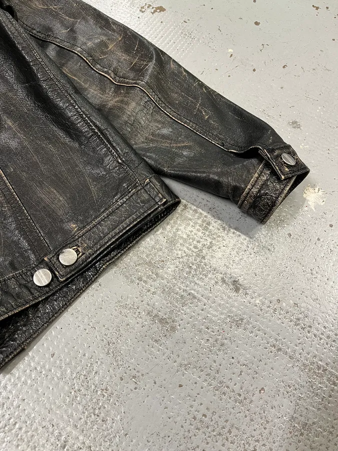 Daniele Alessandrini Eroded Black Leather Trucker Jacket - Image 9