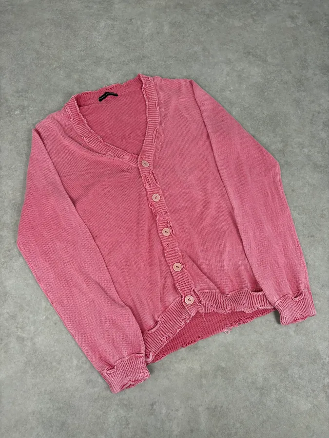 Daniele Alessandrini Pink Distressed Cardigan Sweater - Image 4
