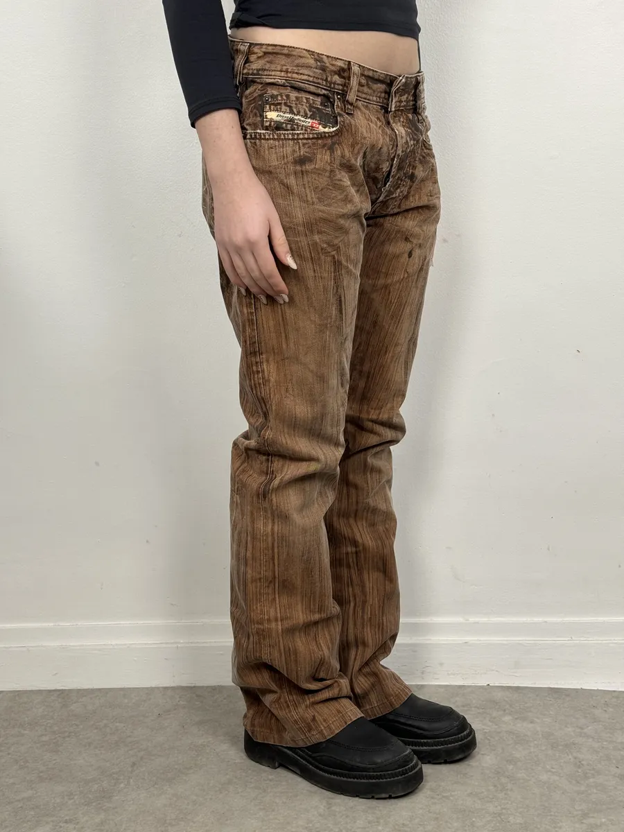 Diesel Abstract Painted Effect Brown Gradient Denim Jeans - Image 4