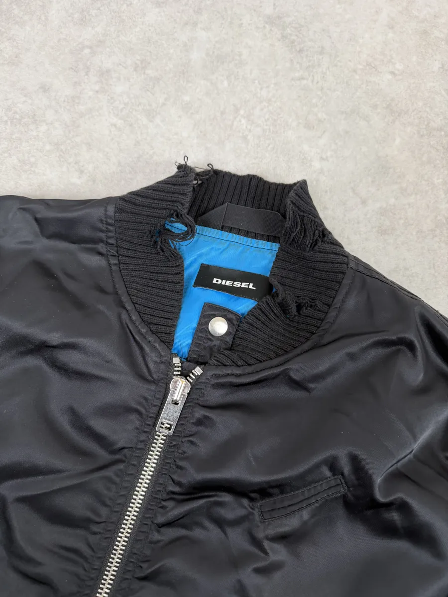 Diesel Backzip Black Distressed Bomber Jacket - Image 10