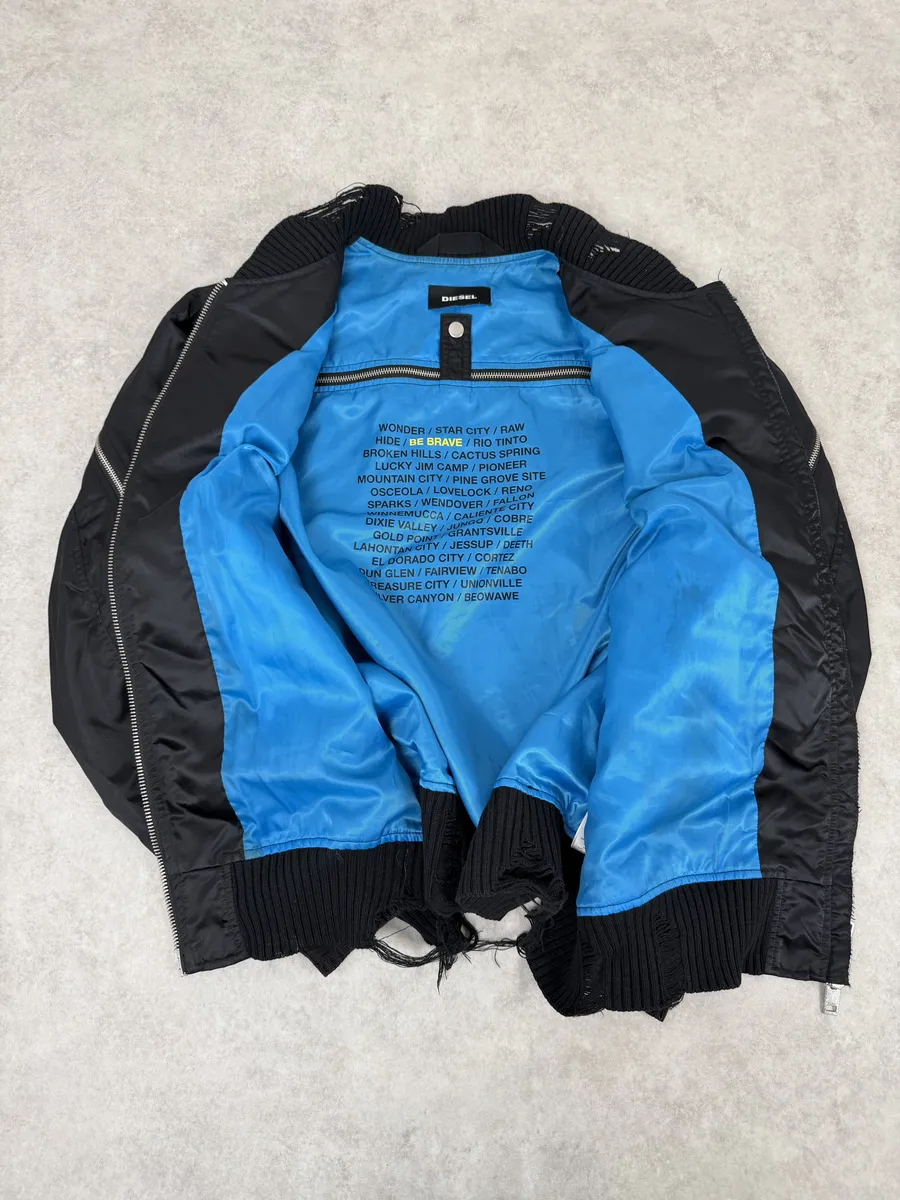 Diesel Backzip Black Distressed Bomber Jacket - Image 13