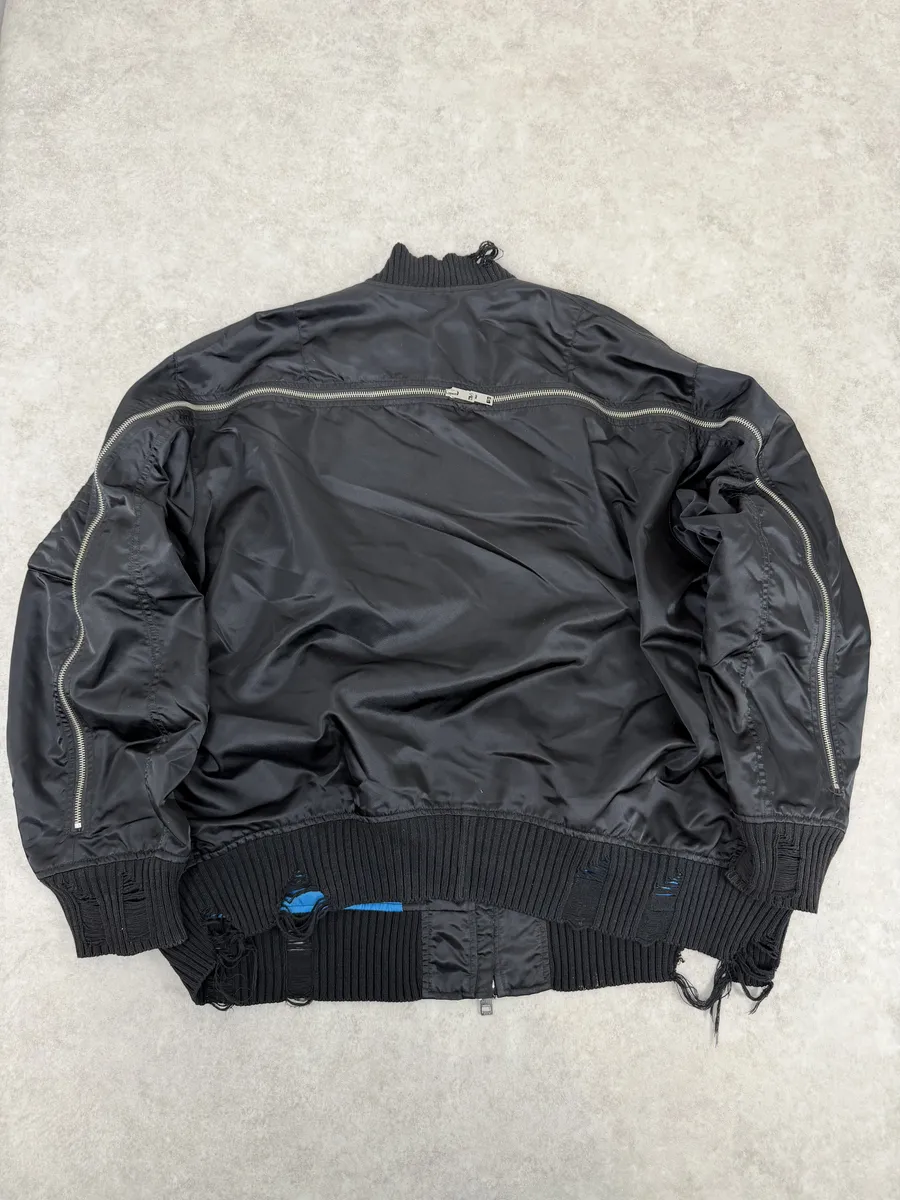 Diesel Backzip Black Distressed Bomber Jacket - Image 2