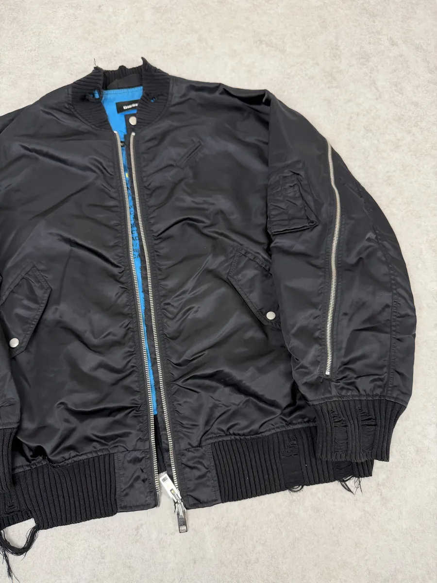 Diesel Backzip Black Distressed Bomber Jacket - Image 3
