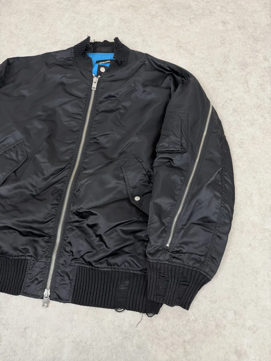 Diesel Backzip Black Distressed Bomber Jacket - Image 4