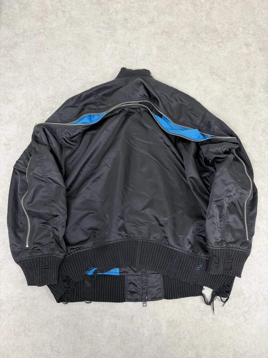 Diesel Backzip Black Distressed Bomber Jacket - Image 6