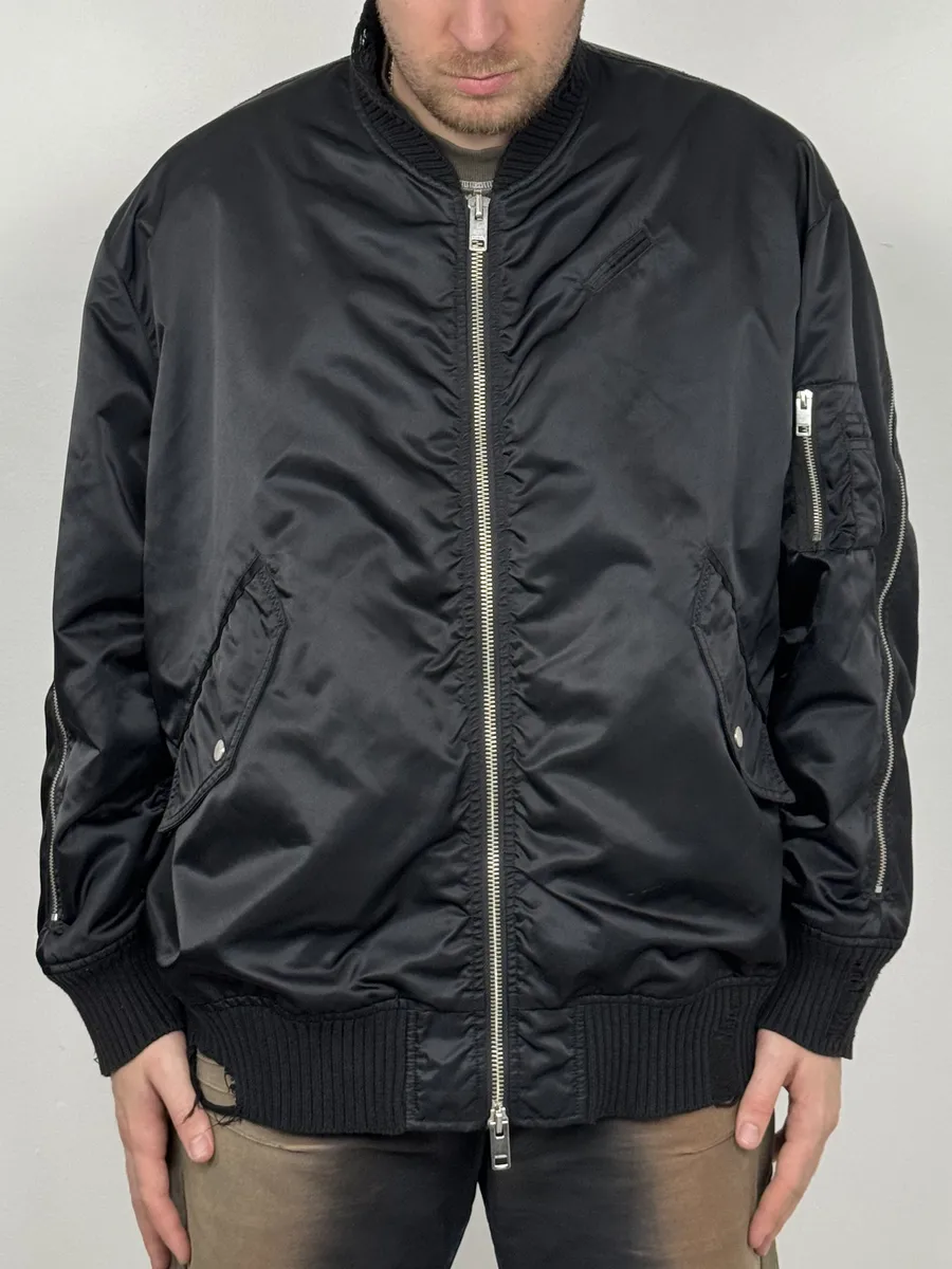Diesel Backzip Black Distressed Bomber Jacket - Image 7