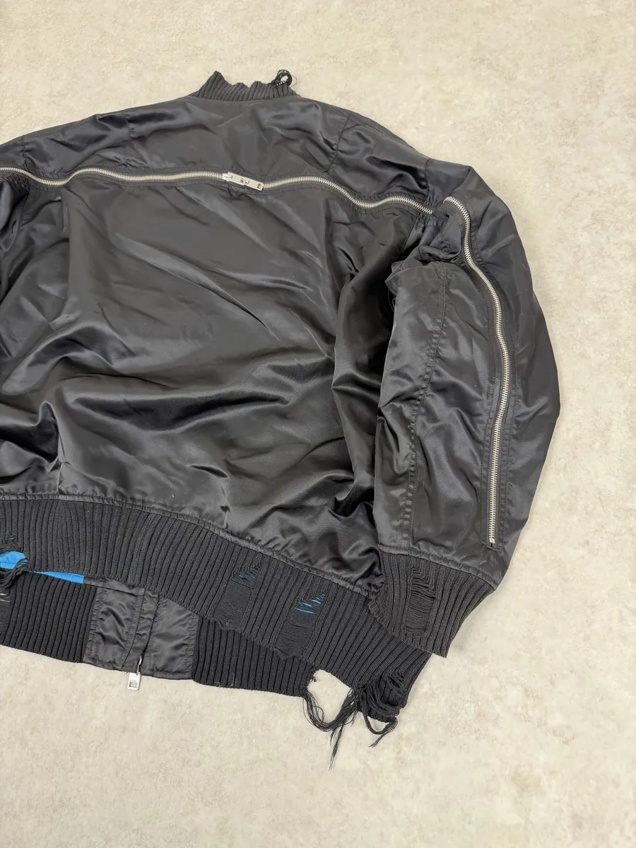 Diesel Backzip Black Distressed Bomber Jacket - Image 9