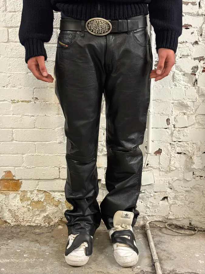 Diesel Biker Leather Black Pants - Image 2