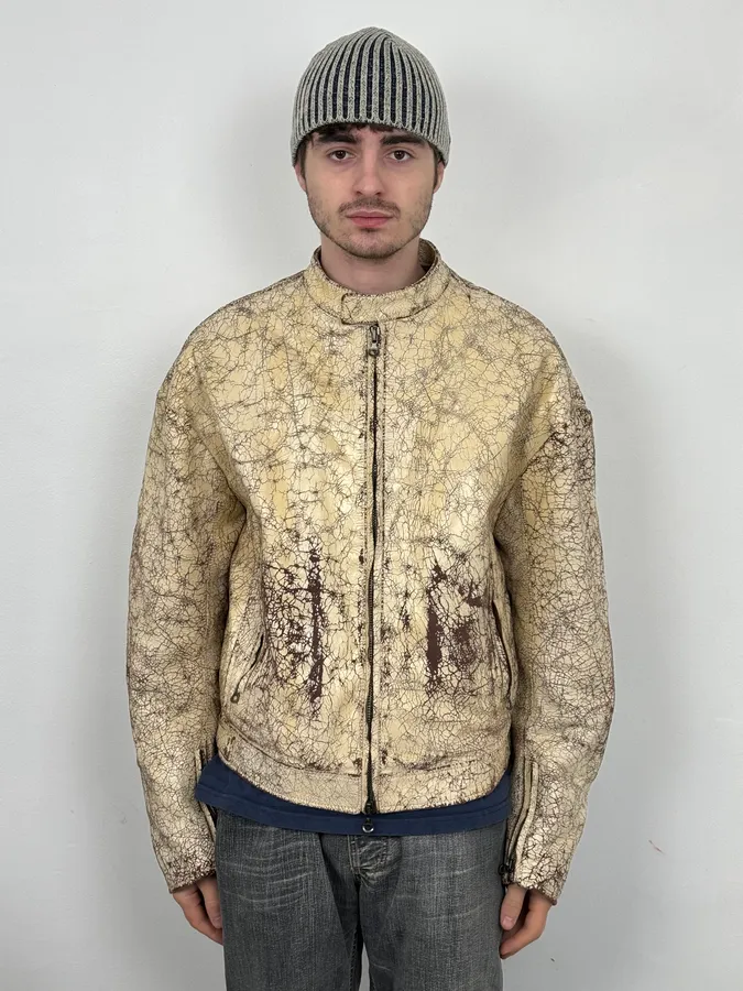 Diesel Biker White Cracked Leather Jacket - Image 2