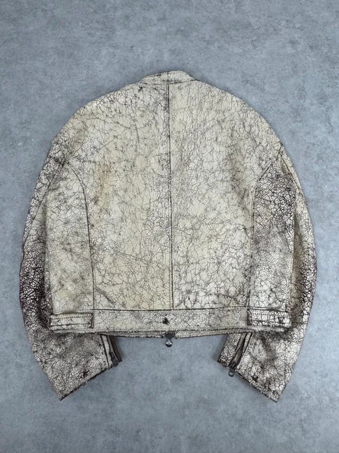 Diesel Biker White Cracked Leather Jacket - Image 4
