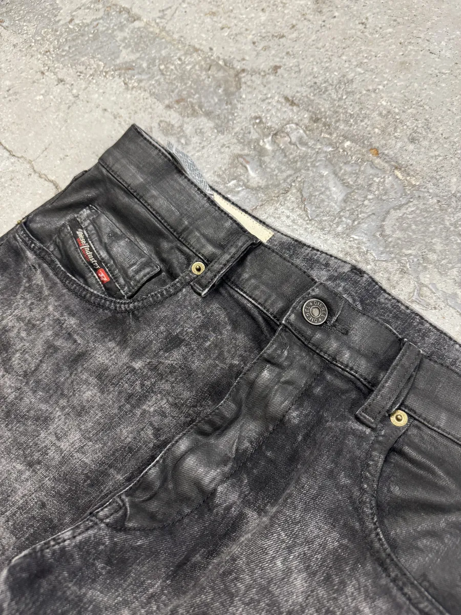 Diesel Black Bleached Effect Coated Slim Jeans - Image 10