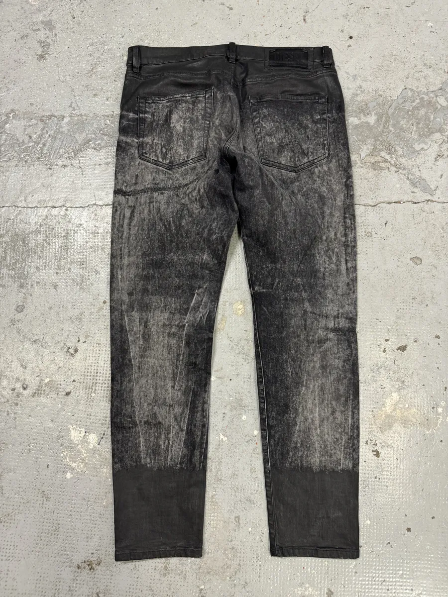 Diesel Black Bleached Effect Coated Slim Jeans - Image 2