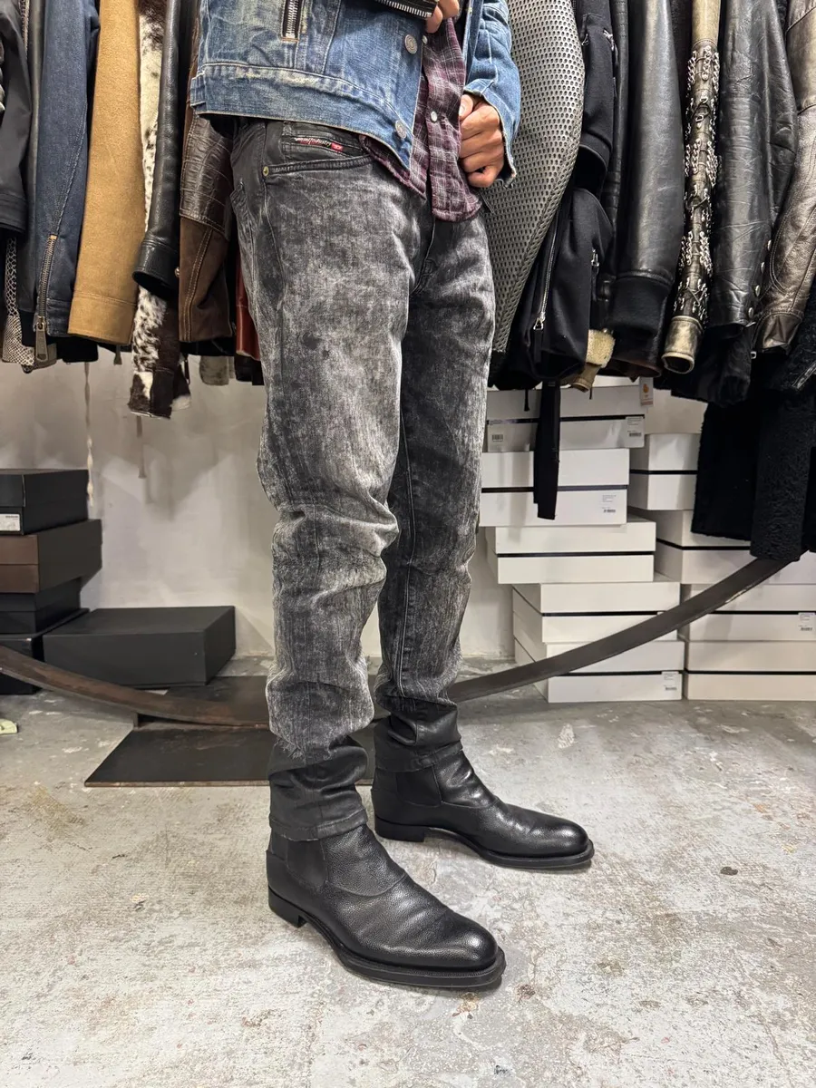 Diesel Black Bleached Effect Coated Slim Jeans - Image 4