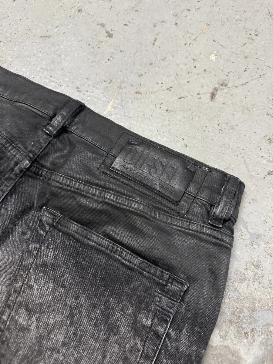 Diesel Black Bleached Effect Coated Slim Jeans - Image 6