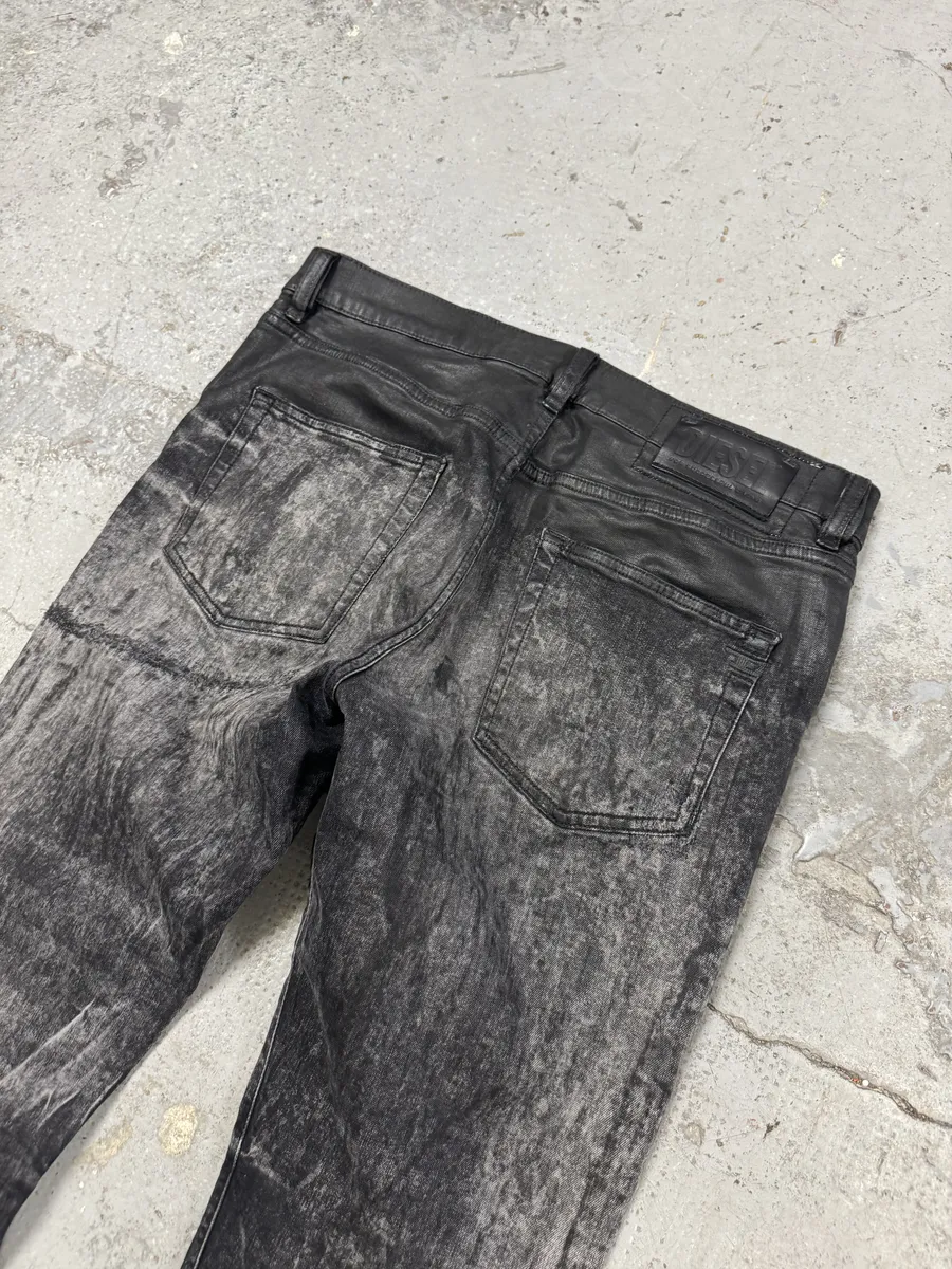Diesel Black Bleached Effect Coated Slim Jeans - Image 7