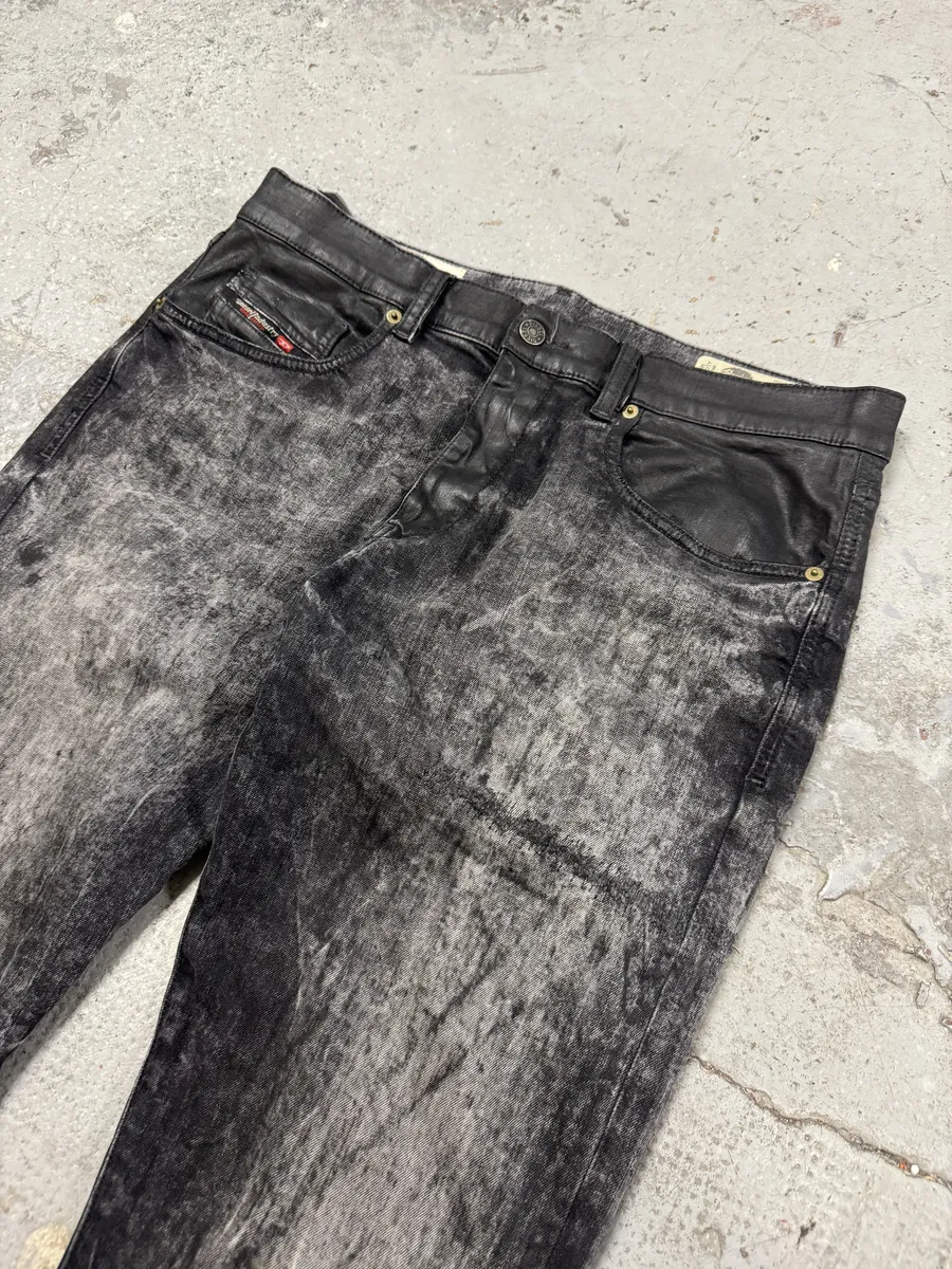Diesel Black Bleached Effect Coated Slim Jeans - Image 9