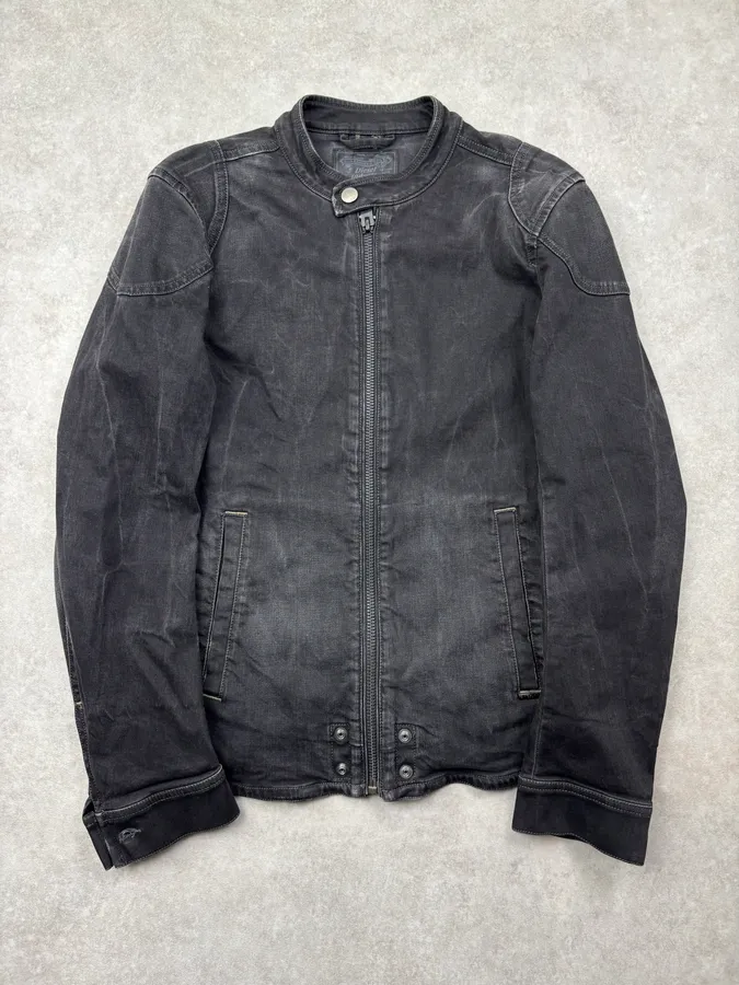 Diesel Black Eroded Biker Denim Jacket