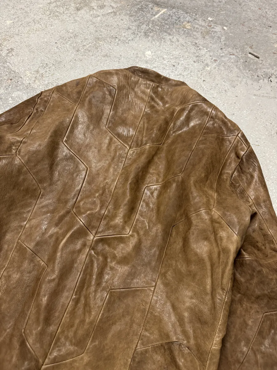 Diesel Black Gold Biker Structured Brown Leather Jacket - Image 4
