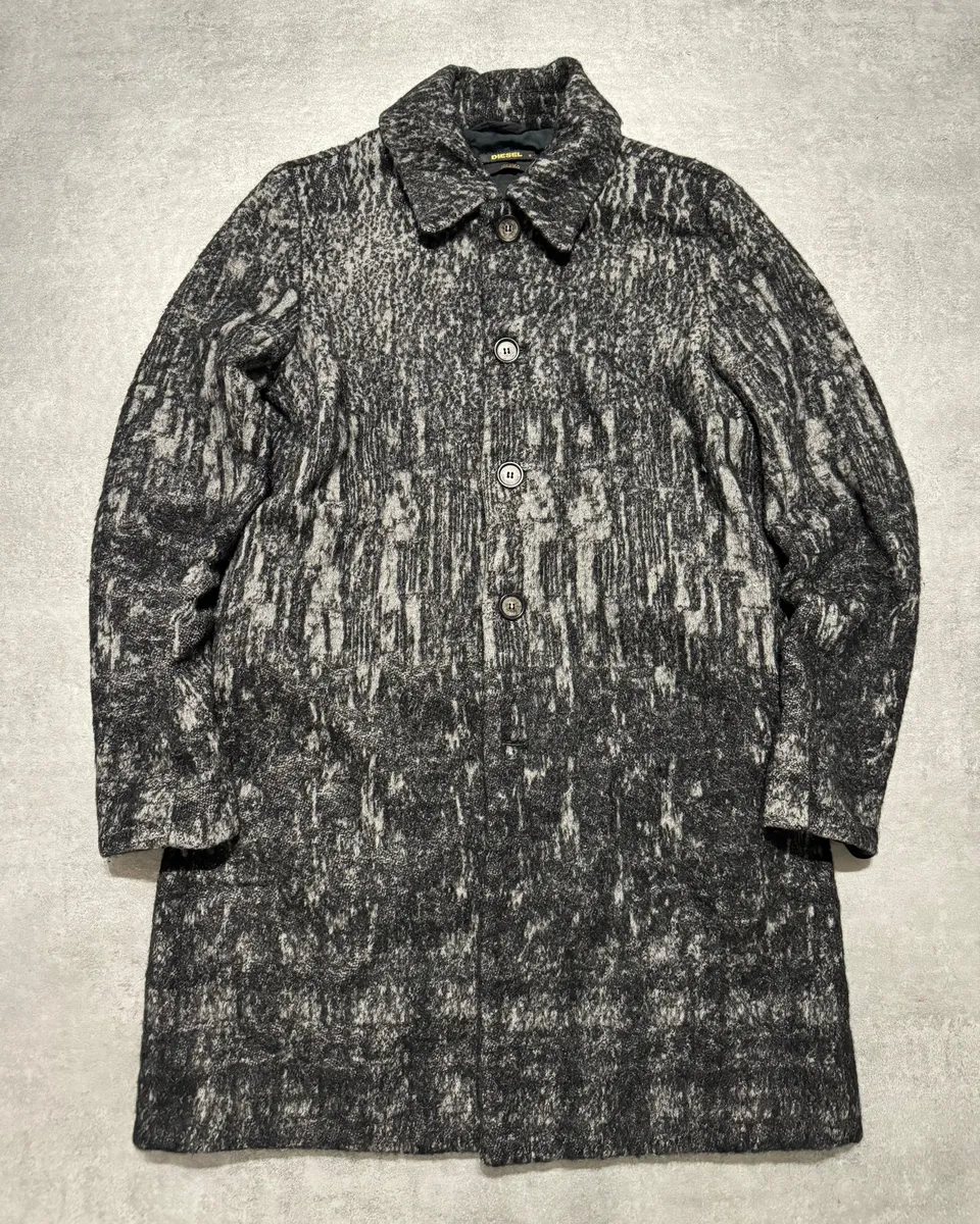 Diesel Black Gold Grey Blurred Wool Long Buttoned Coat