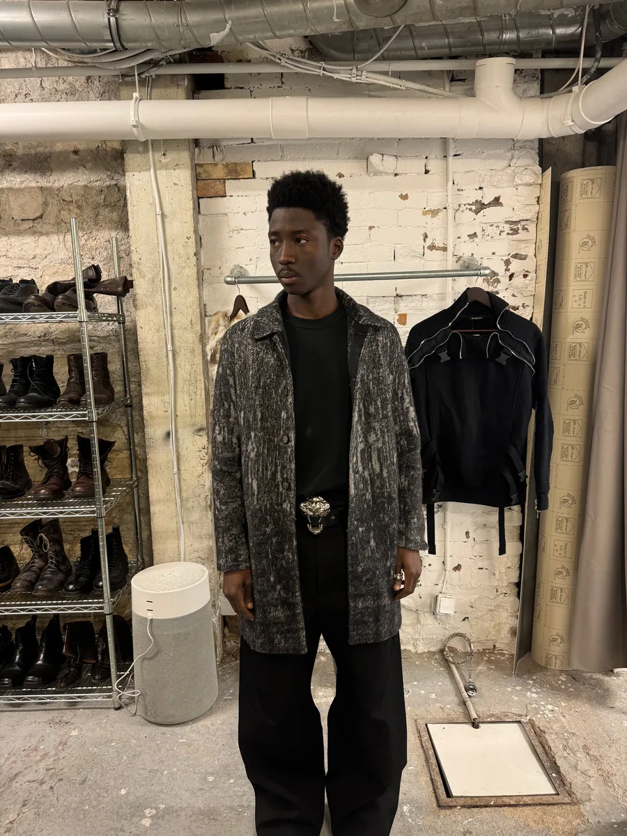 Diesel Black Gold Grey Blurred Wool Long Buttoned Coat - Image 2