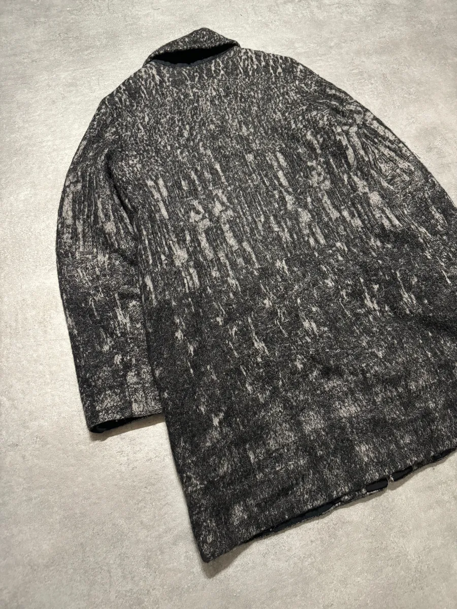 Diesel Black Gold Grey Blurred Wool Long Buttoned Coat - Image 7