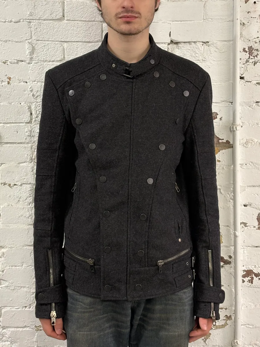 Diesel Black Gold Grey Wool Officer Buttoned Biker Jacket - Image 2