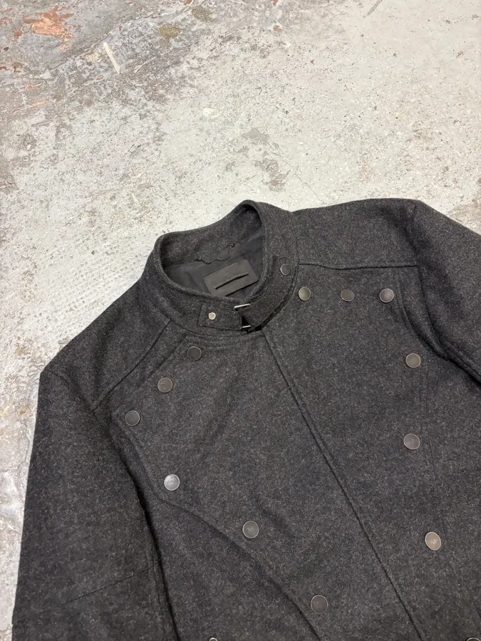 Diesel Black Gold Grey Wool Officer Buttoned Biker Jacket - Image 5