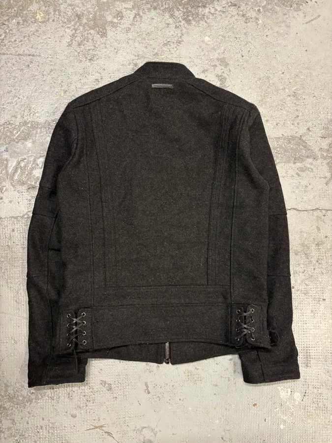 Diesel Black Gold Grey Wool Officer Buttoned Biker Jacket - Image 6