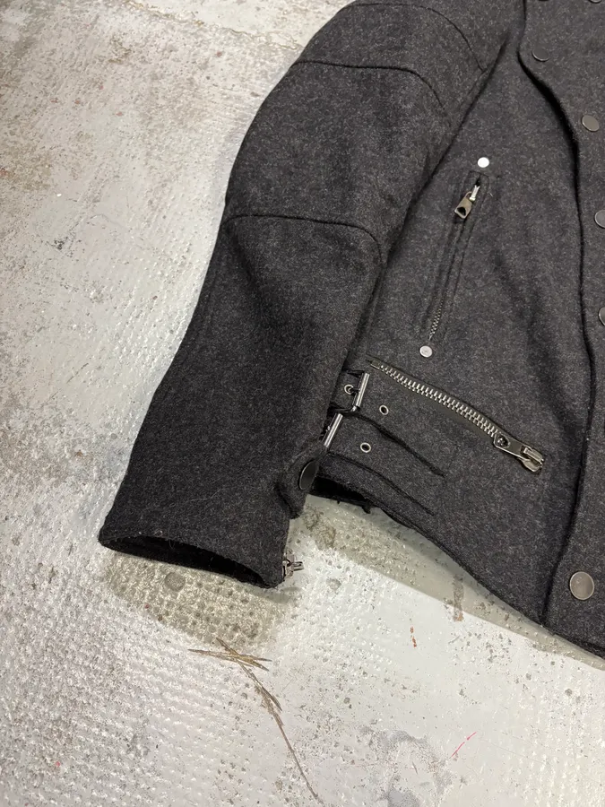 Diesel Black Gold Grey Wool Officer Buttoned Biker Jacket - Image 8