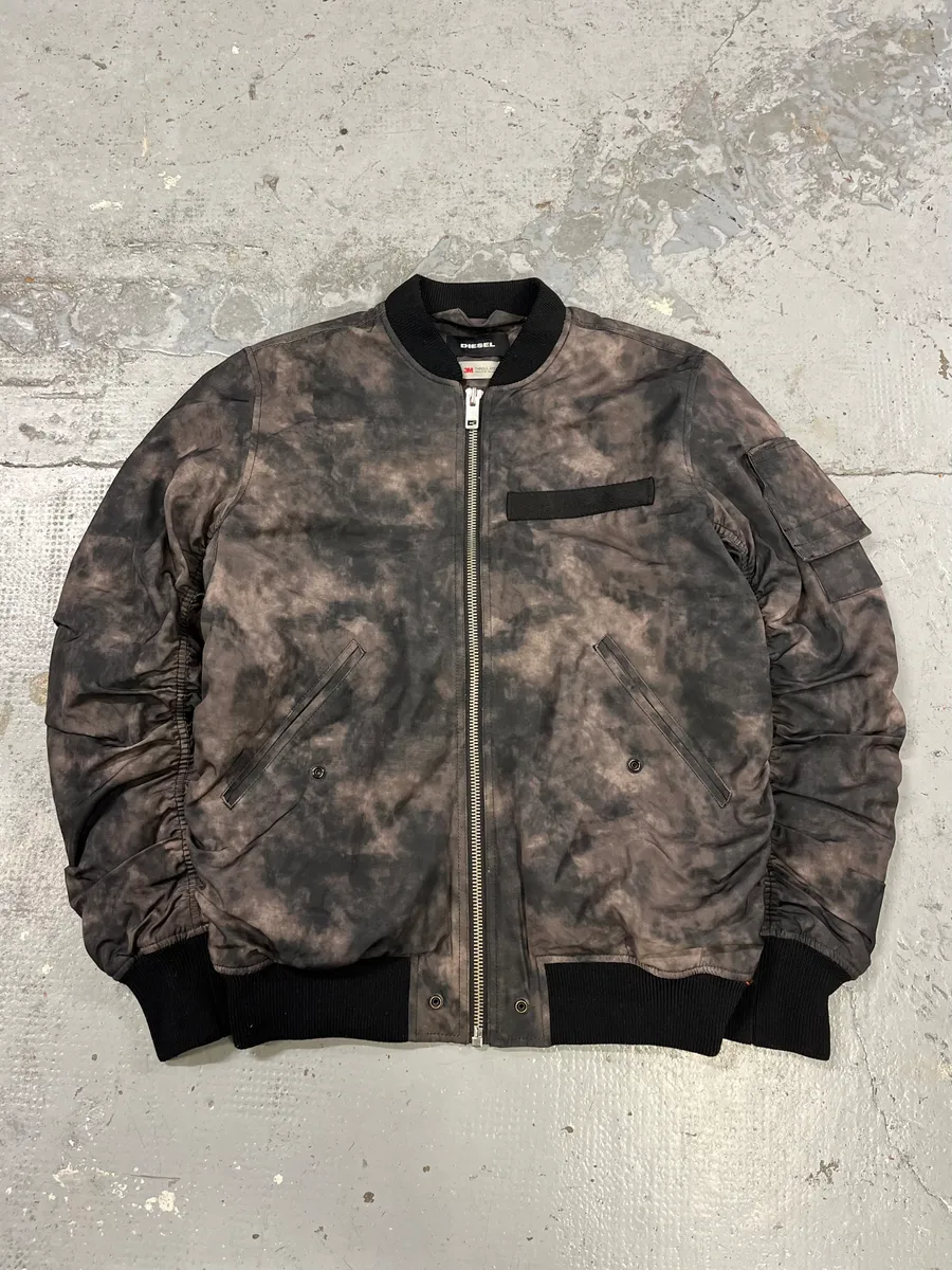 Diesel Black & Grey Shadow Pleated Bomber Jacket